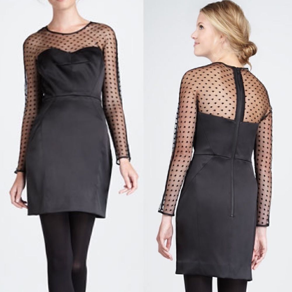 Milly of New York Illusion-Sleeve Satin Sheath Dress size 2